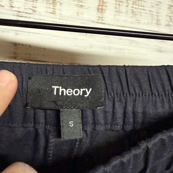 Theory Treeca Jogger in Eco Crunch Wash Linen Blend Navy Blue Small - Picture 6 of 7